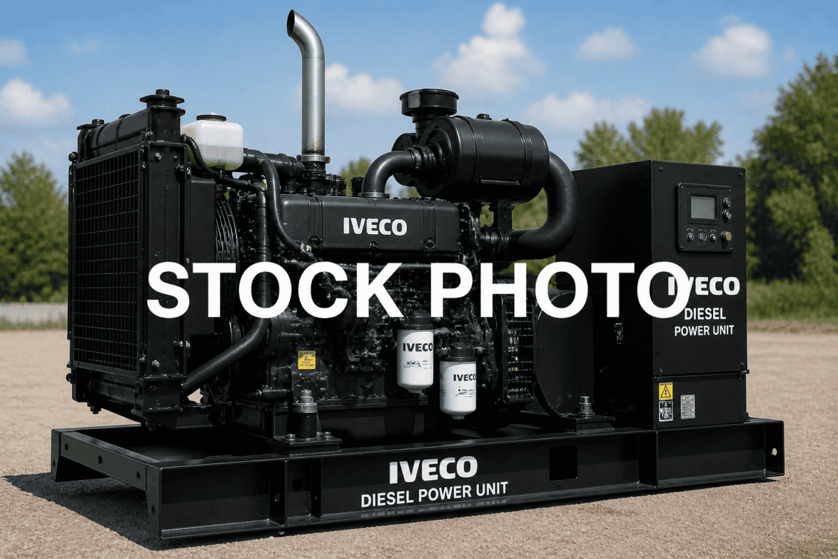 Heavy-duty Iveco diesel power unit with control panel and cooling system. Suitable for industrial and agricultural applicatio.