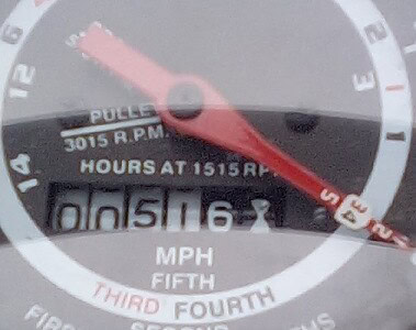Speedometer showing 55 MPH, 1515 RPM, and gear indicator on a vehicle dashboard.
