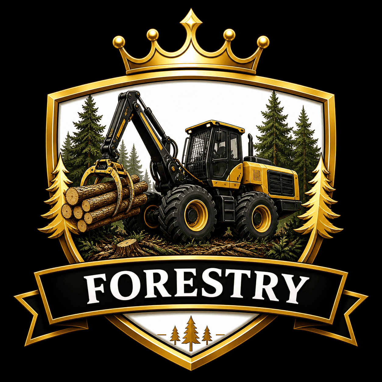 Forestry skid steer loader with grapple attachment in a forest environment.