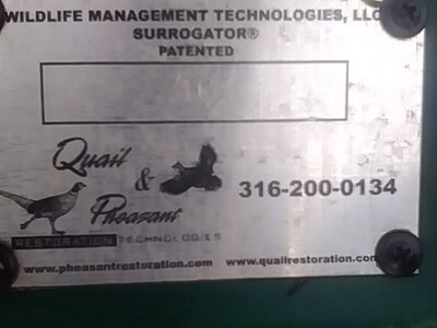 Wildlife management device by Surrogator® with patent information and contact number.