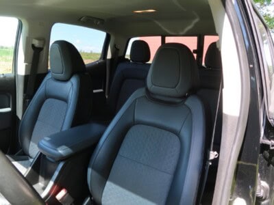 Close-up of Chevrolet Colorado Z71 2018 interior with black seats and headrests.