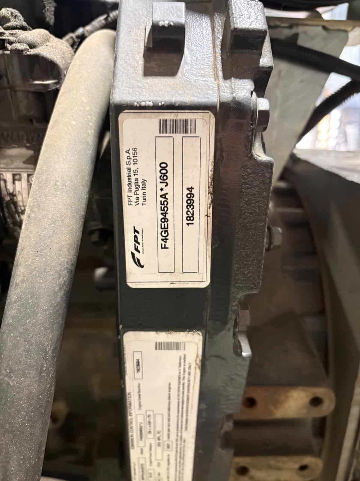 FPT 60 kW Diesel Generator Engine Label FPT diesel generator engine label with model and serial number details.