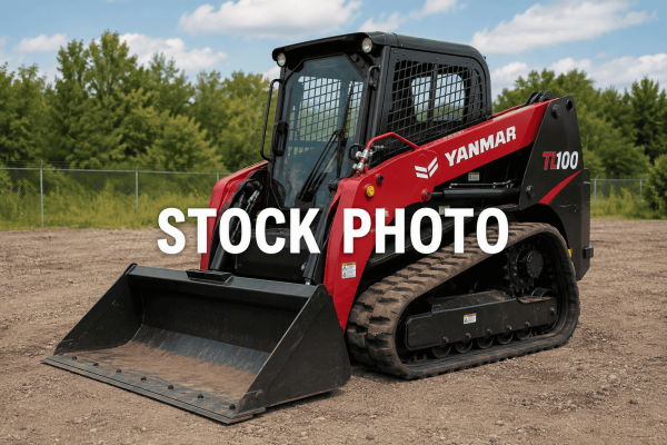 2024 Yanmar TL100VS compact track loader with enclosed cab and bucket attachment on dirt surface.